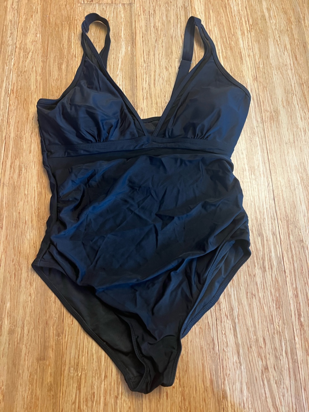 Black One-Piece Swimsuit with Mesh Detail